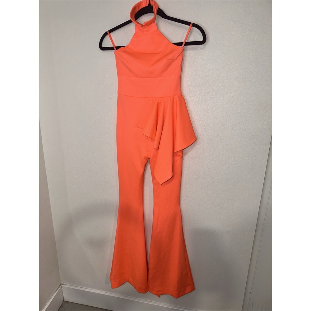 Jonathan Sugar Keyne Halter Neck‎ Jumpsuit Flared Leg Draped Ruffled Detail Sz 6 - Picture 2 of 16